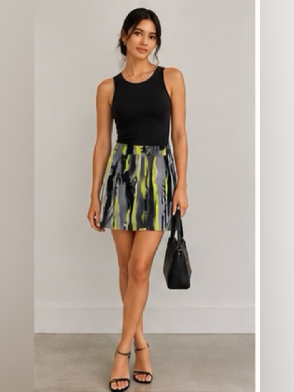 jamie sadock Abstract Wave Mini Skirt in Gray, Black & Lime (Golf Skirt)